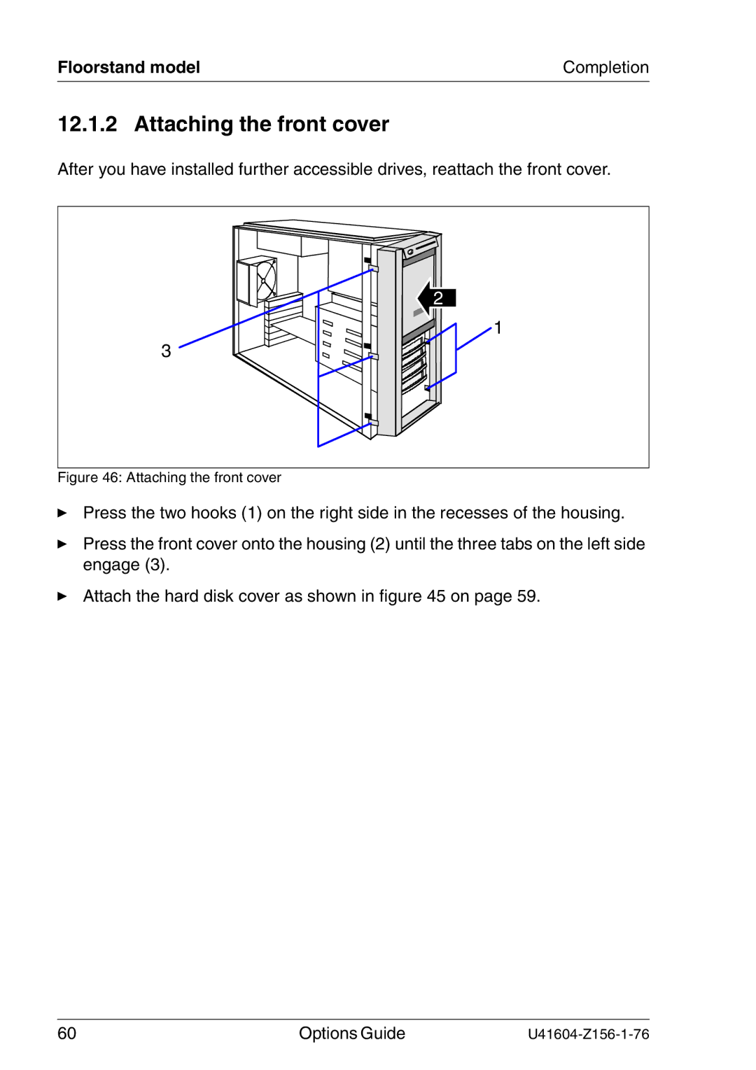 Fujitsu TX150 S3 manual Attaching the front cover 