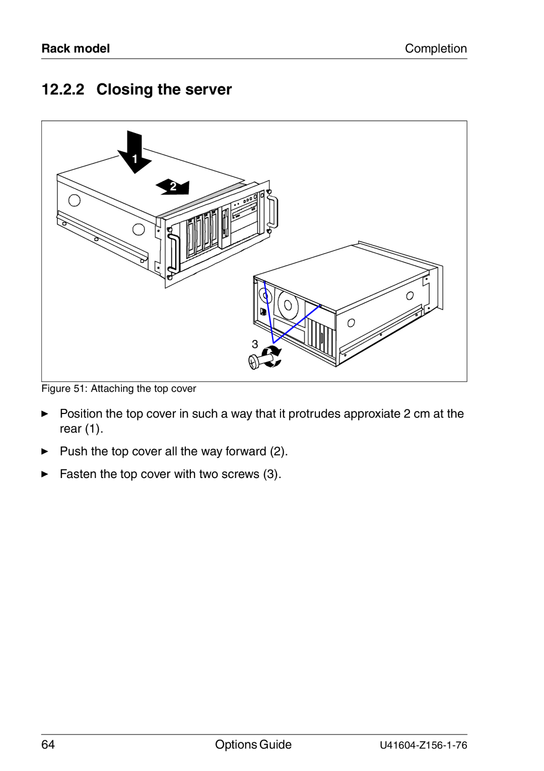 Fujitsu TX150 S3 manual Attaching the top cover 