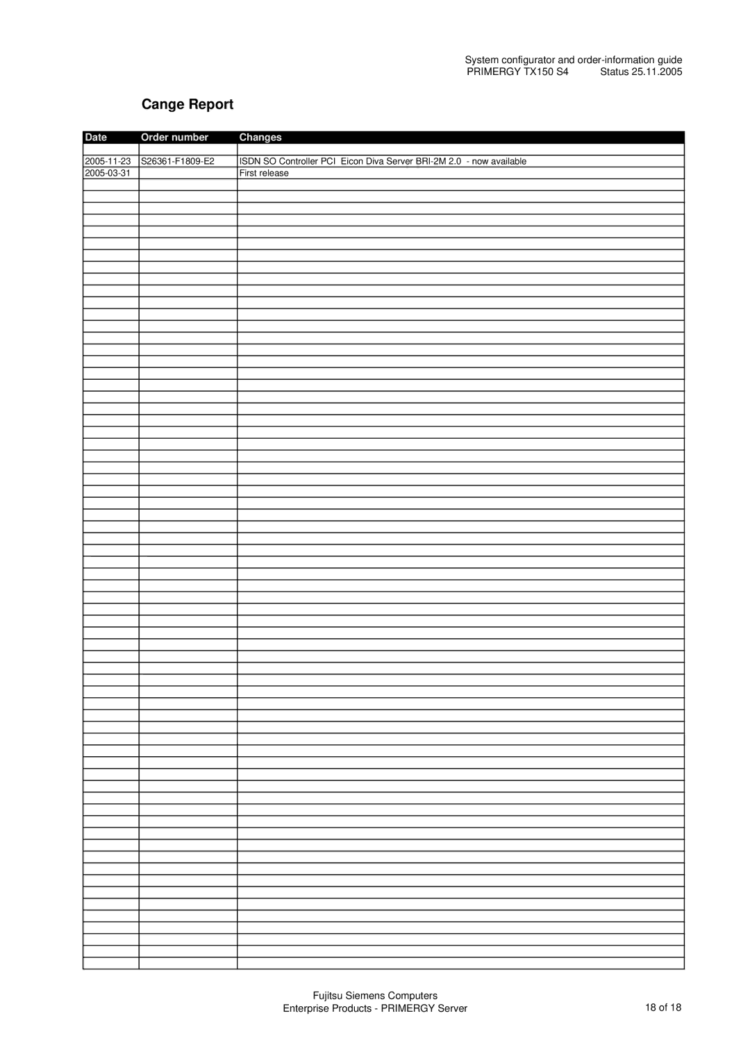 Fujitsu TX150 S4 manual Cange Report 