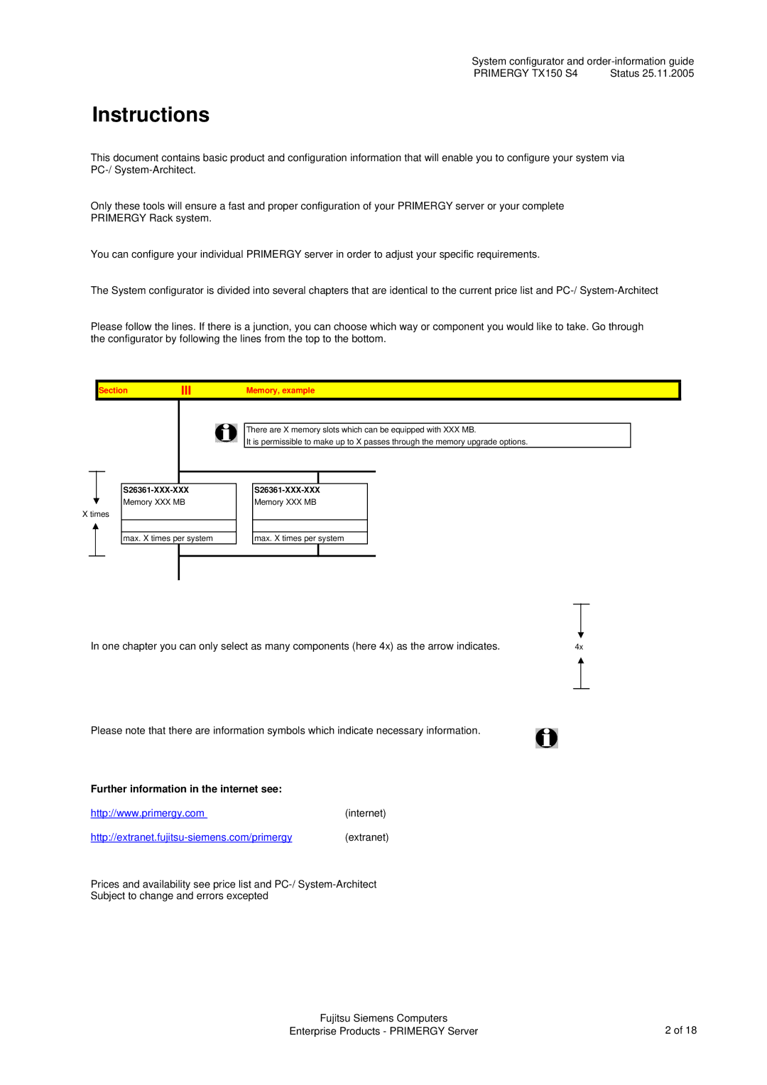 Fujitsu TX150 S4 manual SectionIII Memory, example, S26361-XXX-XXX 