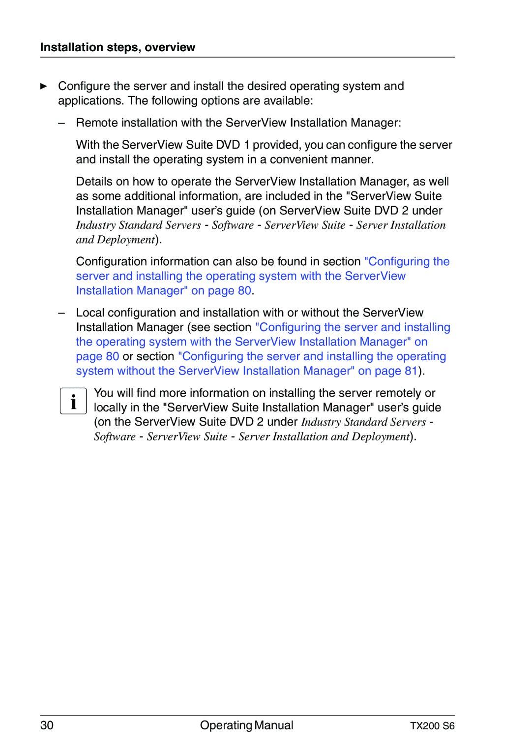 Fujitsu TX200 S6 manual Installation steps, overview 