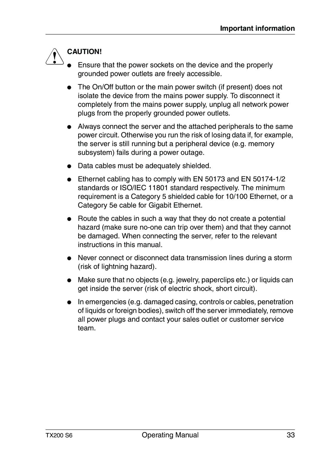 Fujitsu TX200 S6 manual Important information 