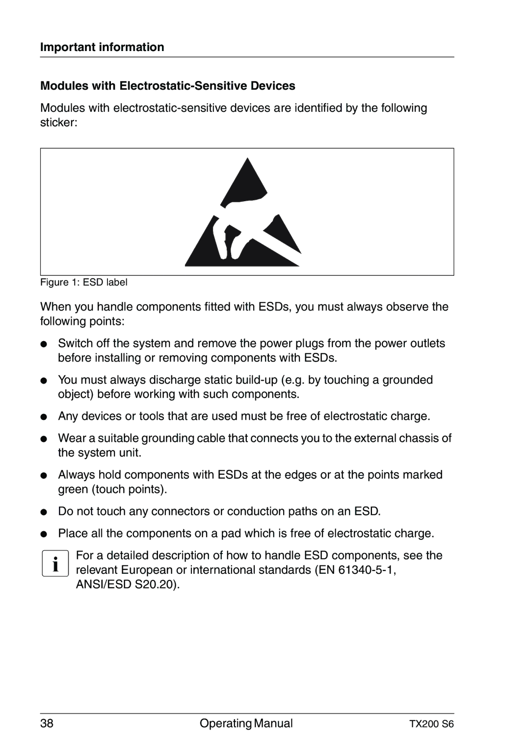 Fujitsu TX200 S6 manual ESD label 