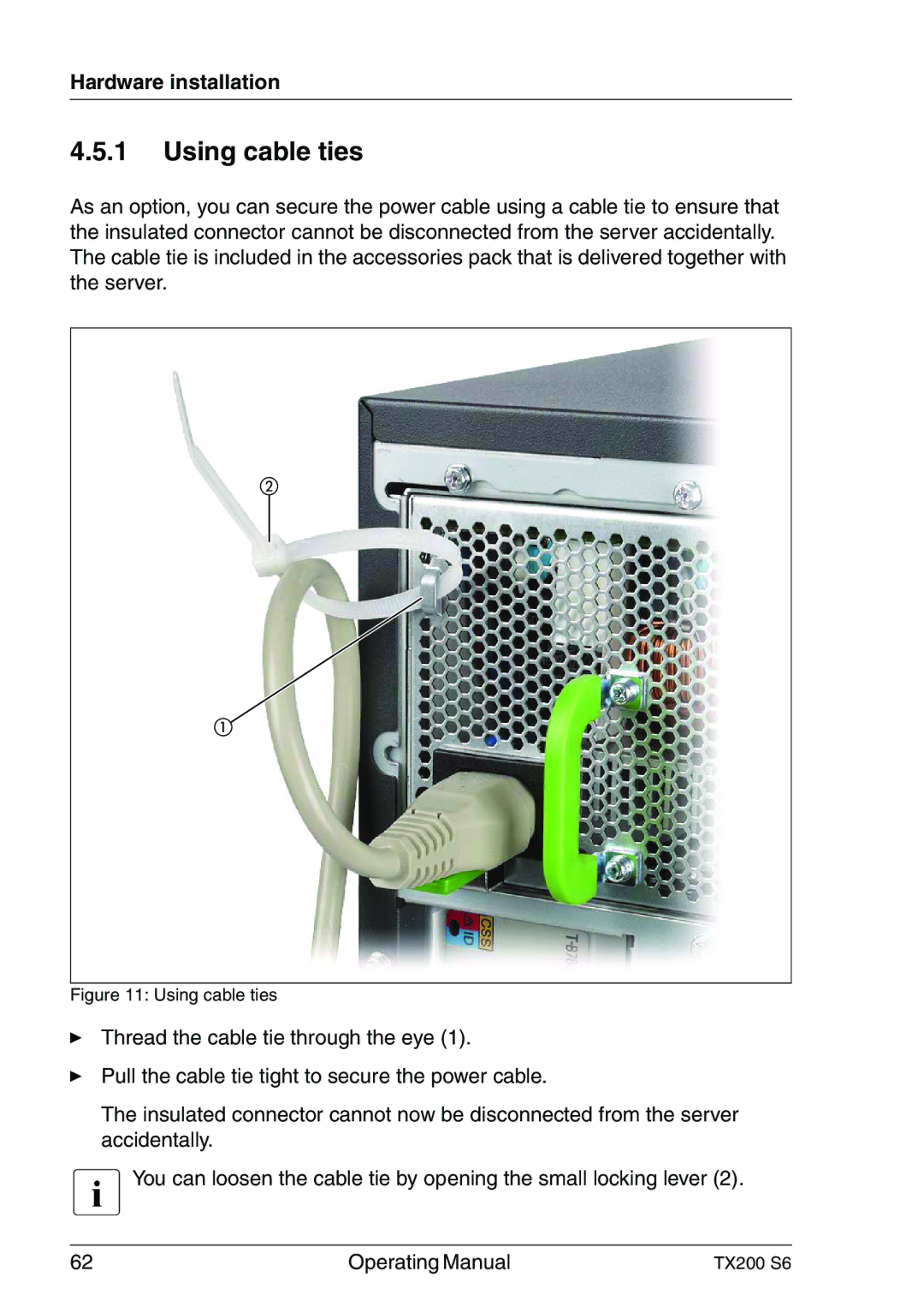 Fujitsu TX200 S6 manual Using cable ties 