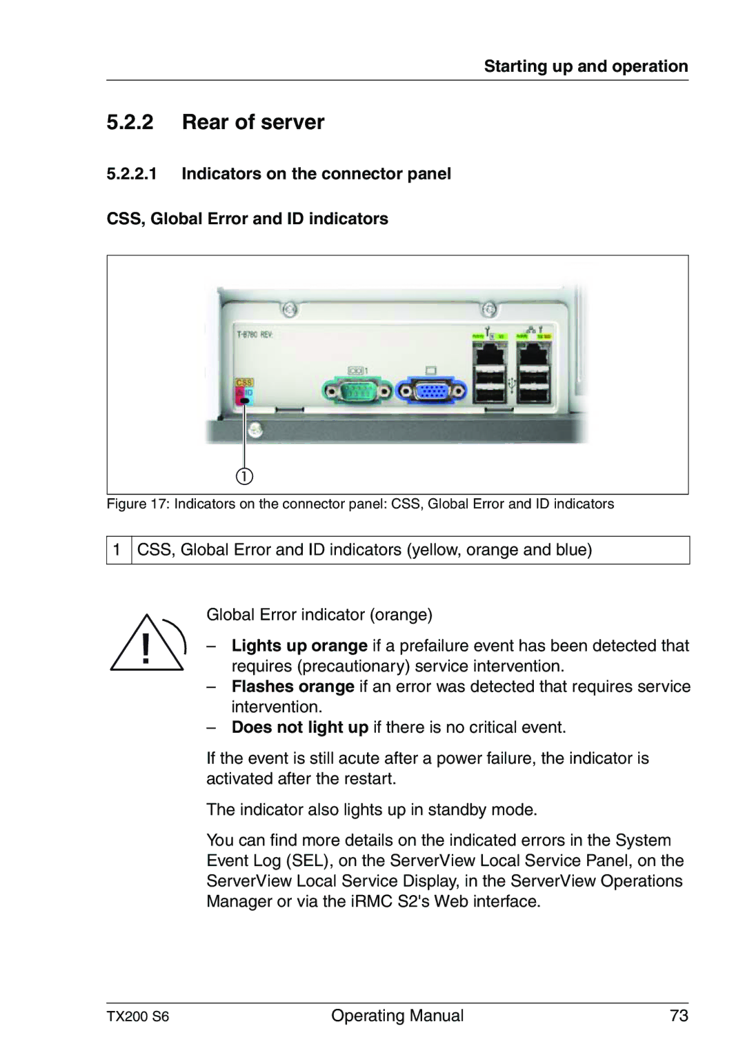 Fujitsu TX200 S6 manual Rear of server 