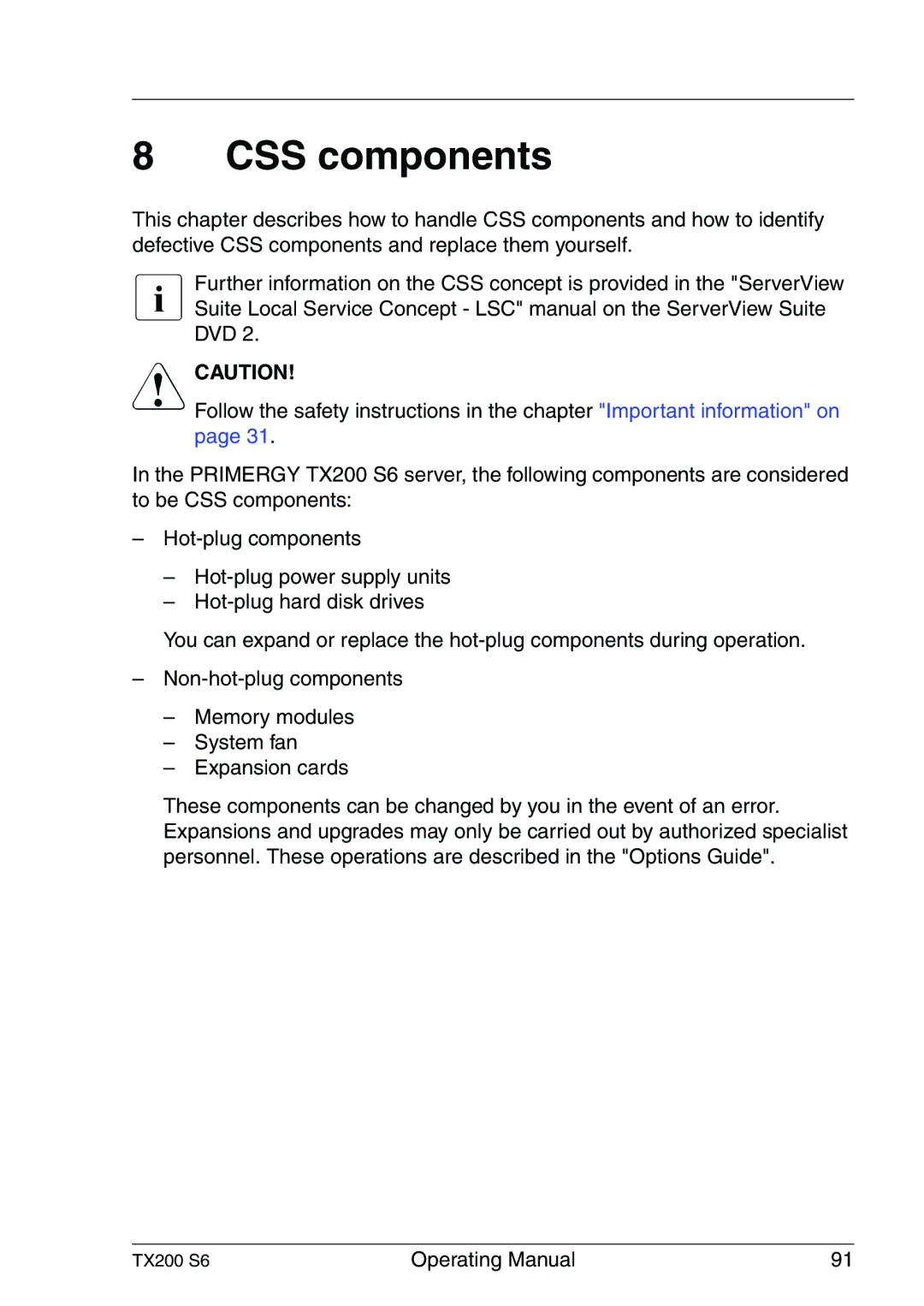 Fujitsu TX200 S6 manual CSS components 