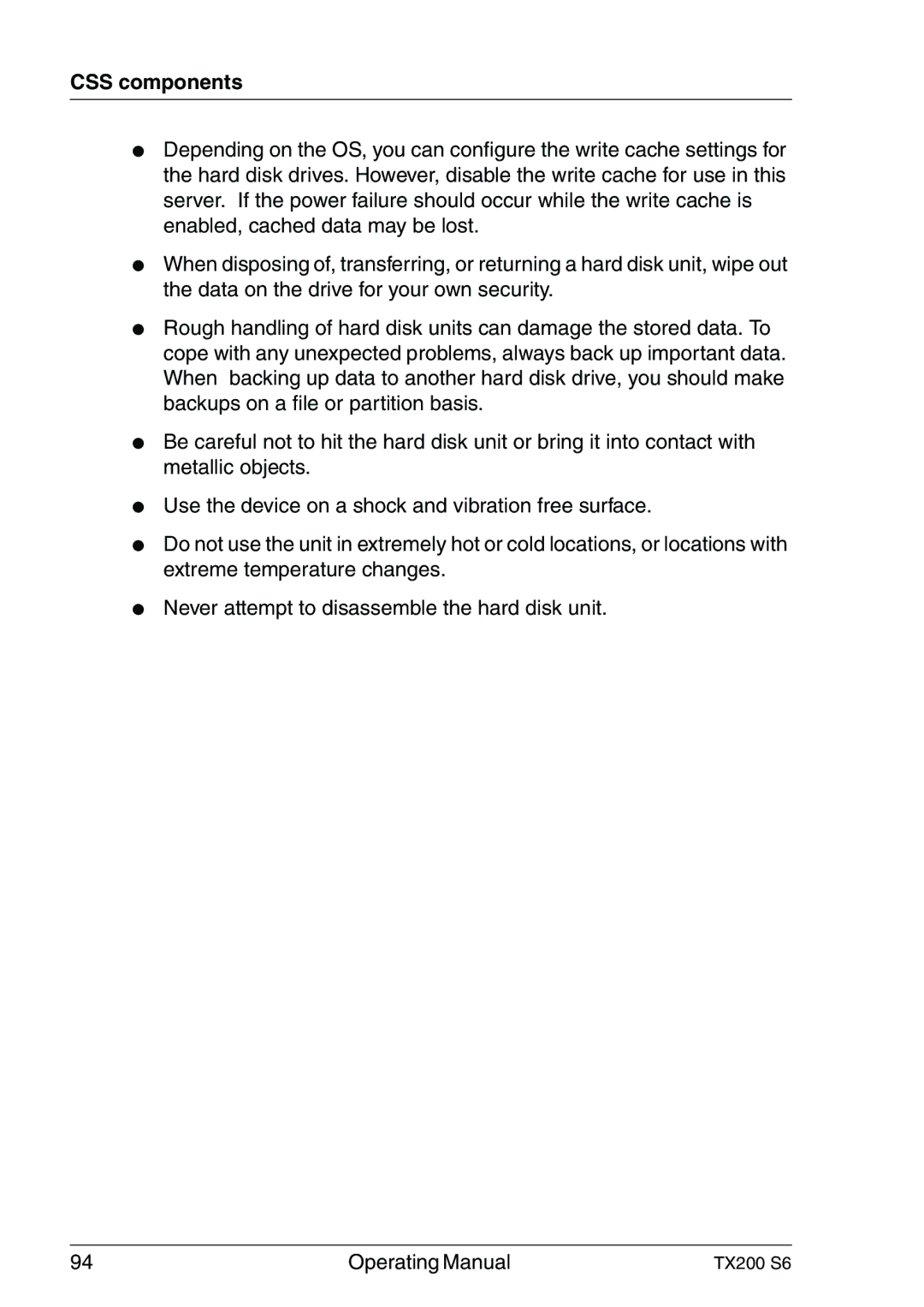 Fujitsu TX200 S6 manual CSS components 