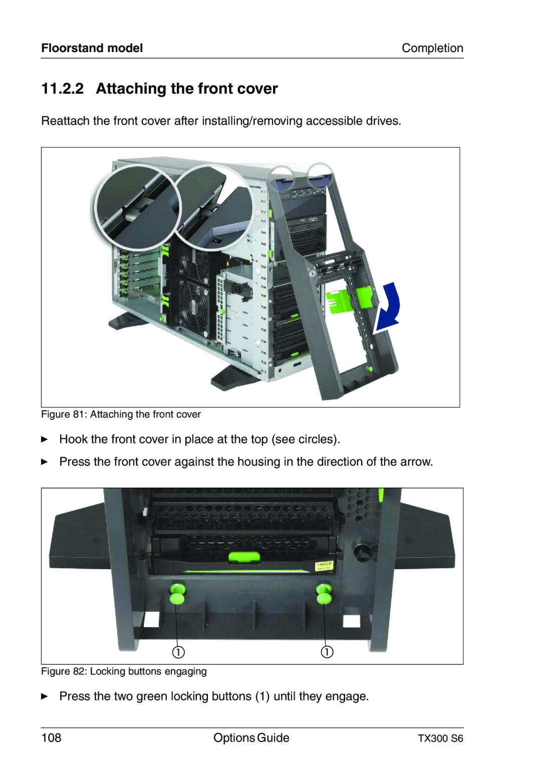 Fujitsu TX300 manual Attaching the front cover, Floorstand model 