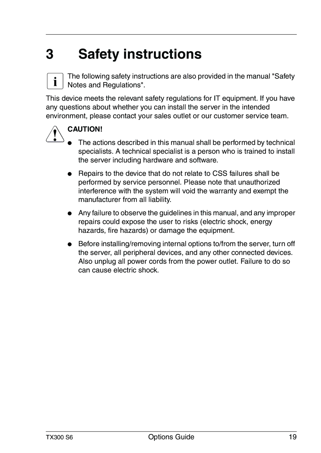 Fujitsu TX300 manual Safety instructions 