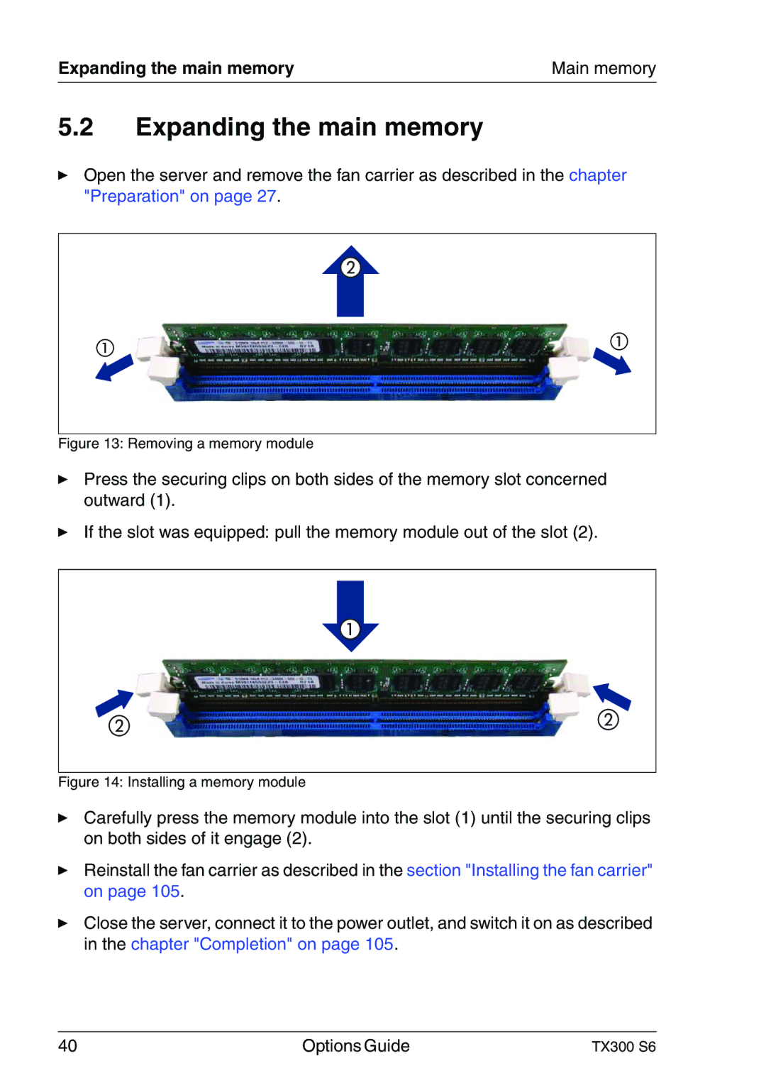 Fujitsu TX300 manual Expanding the main memory 