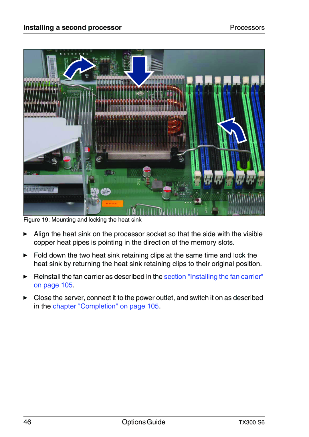 Fujitsu TX300 manual Mounting and locking the heat sink 