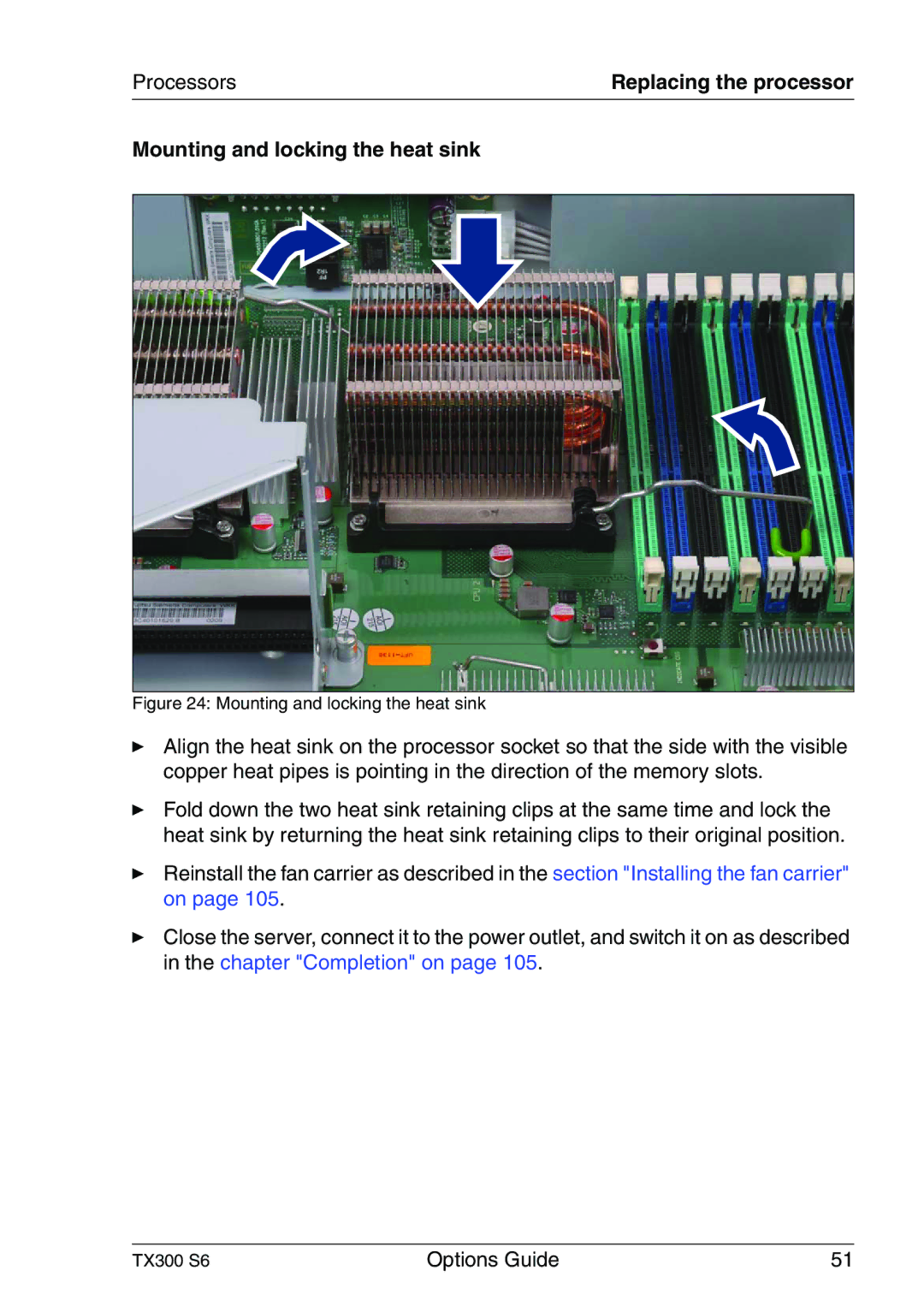 Fujitsu TX300 manual Mounting and locking the heat sink 