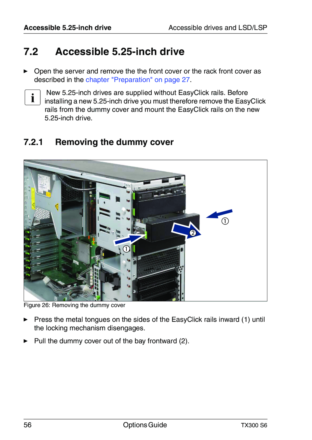 Fujitsu TX300 manual Accessible 5.25-inch drive, Removing the dummy cover 