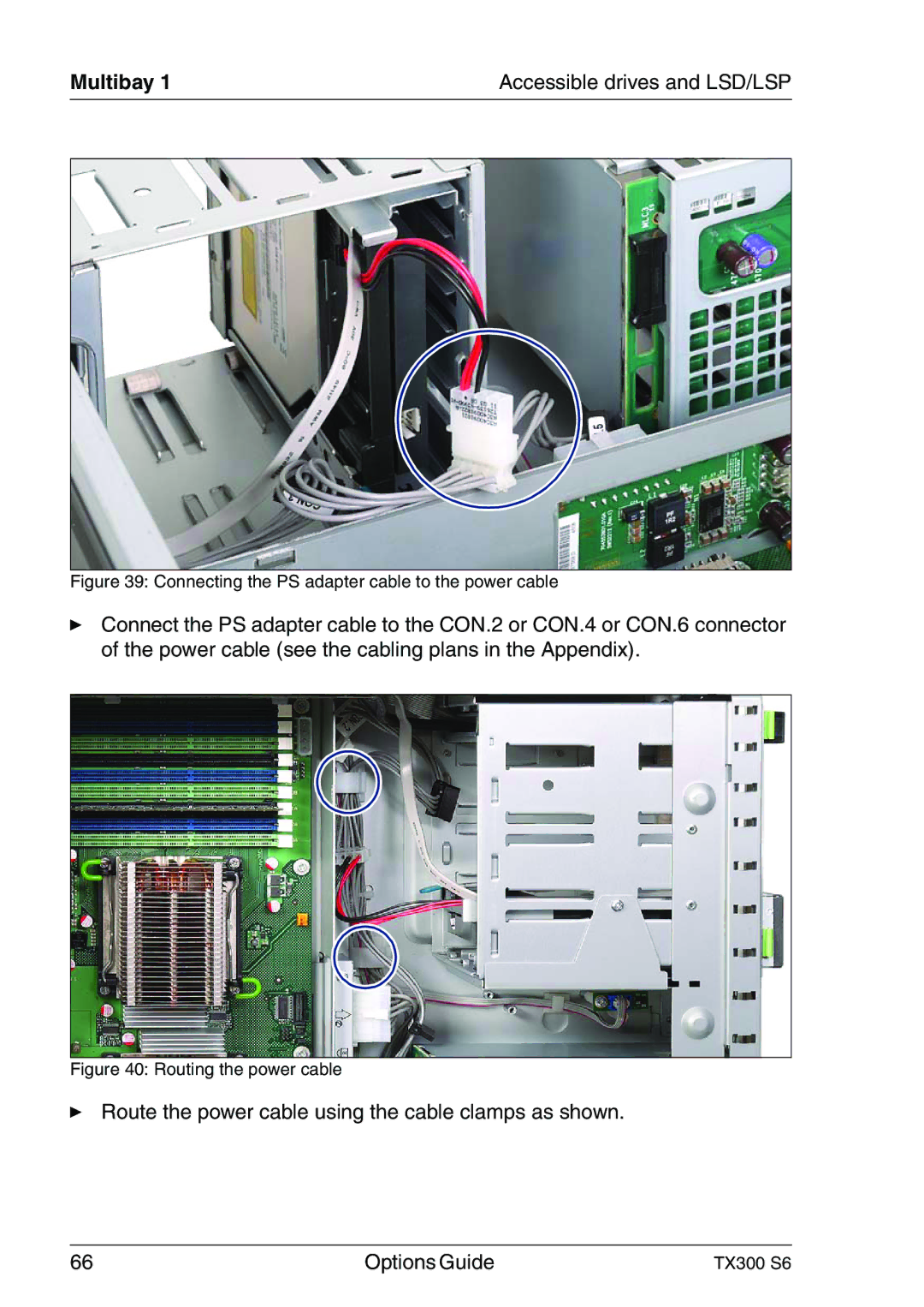 Fujitsu TX300 manual Connecting the PS adapter cable to the power cable 