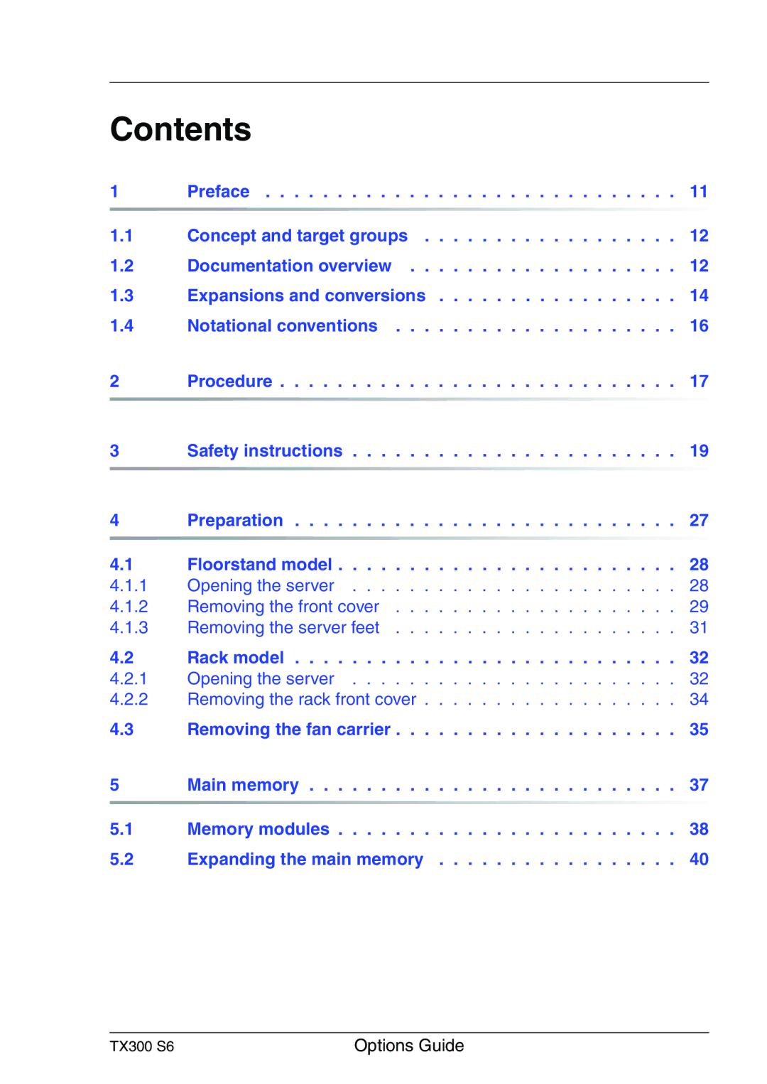 Fujitsu TX300 manual Contents 