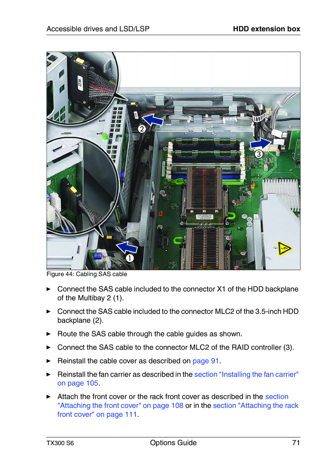 Fujitsu TX300 manual Cabling SAS cable 