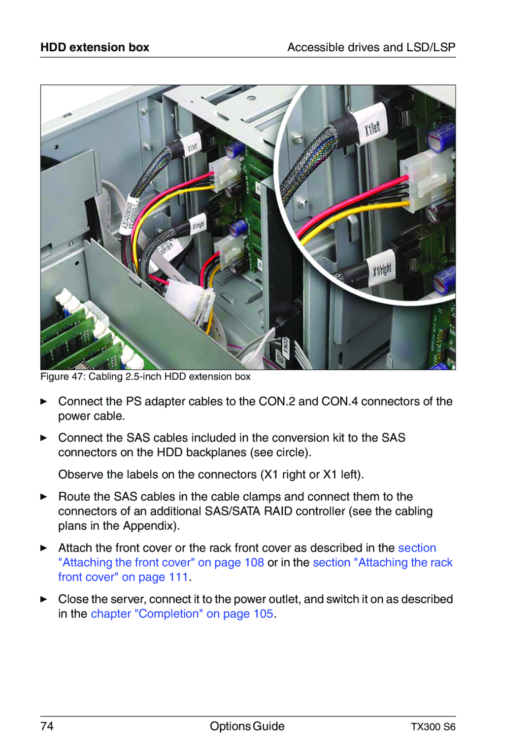 Fujitsu TX300 manual Cabling 2.5-inch HDD extension box 