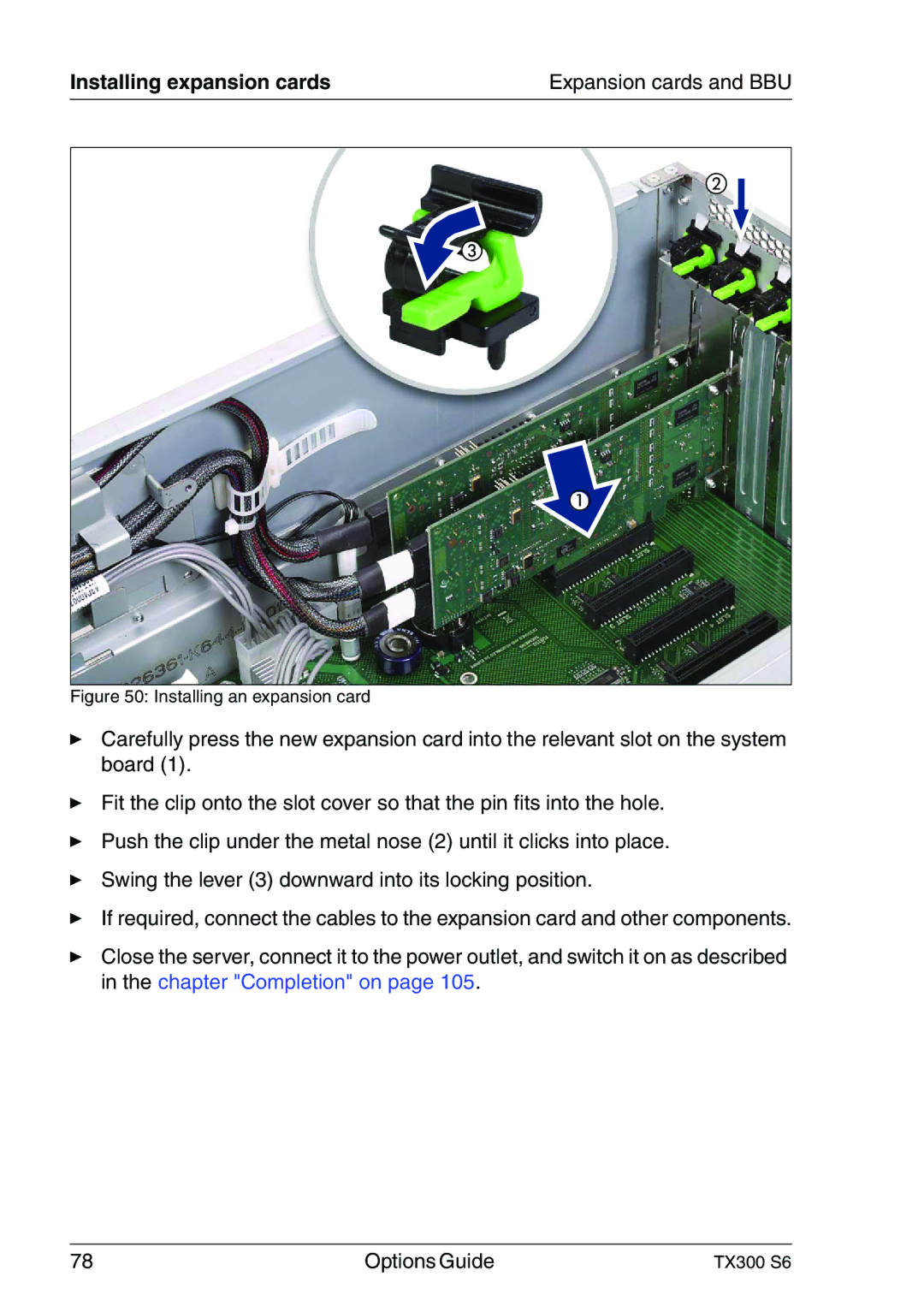 Fujitsu TX300 manual Installing an expansion card 