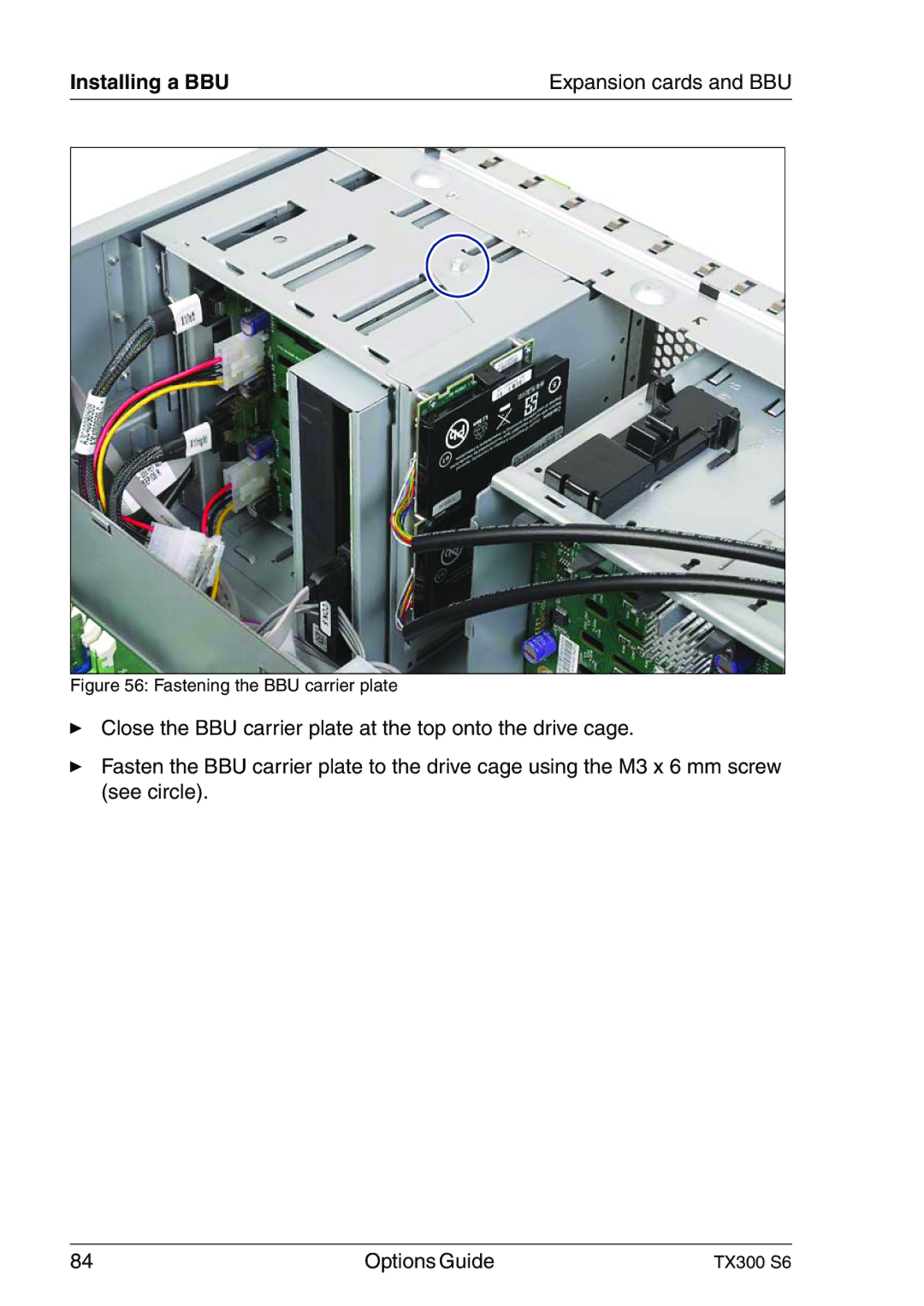 Fujitsu TX300 manual Fastening the BBU carrier plate 