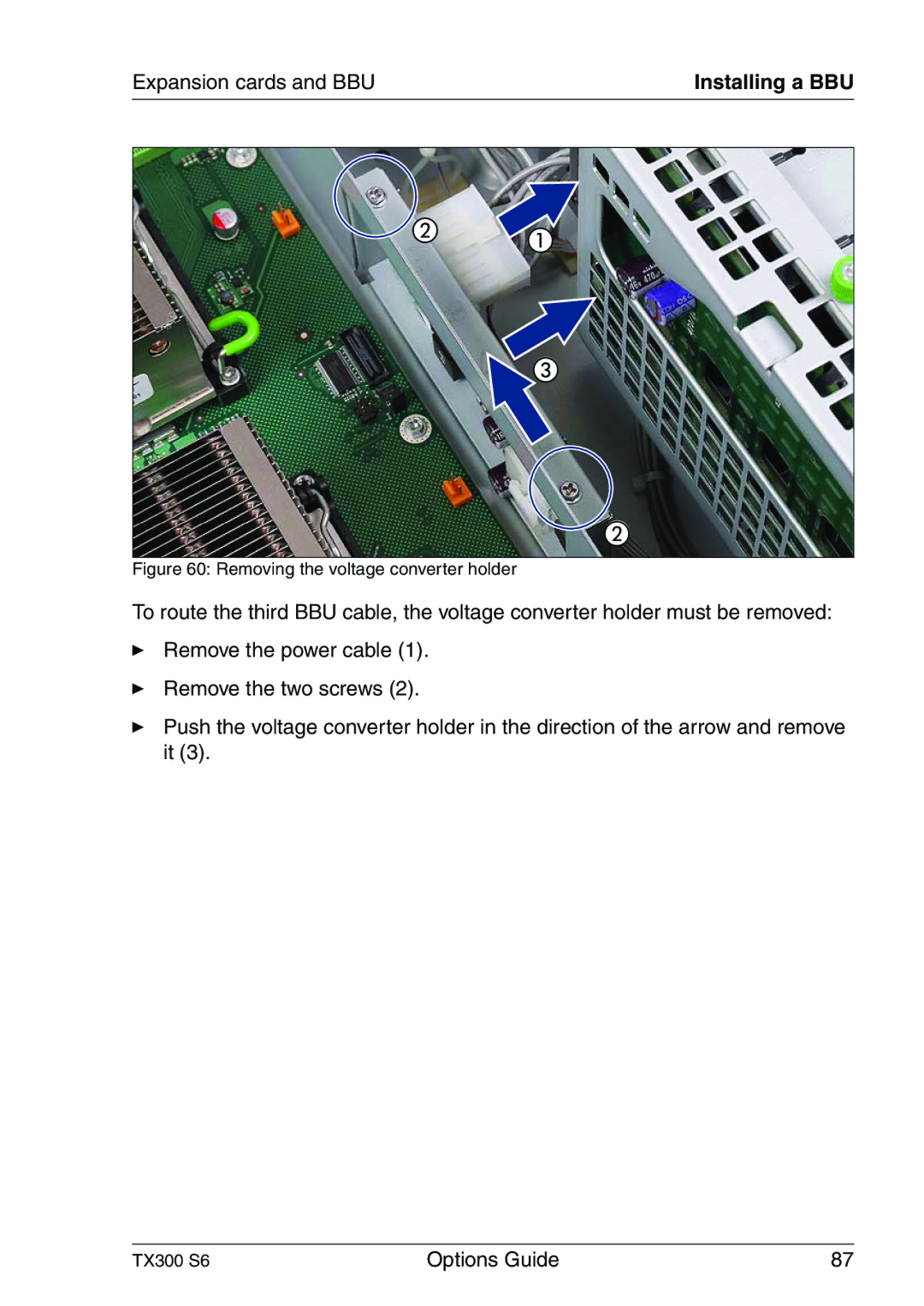 Fujitsu TX300 manual Removing the voltage converter holder 