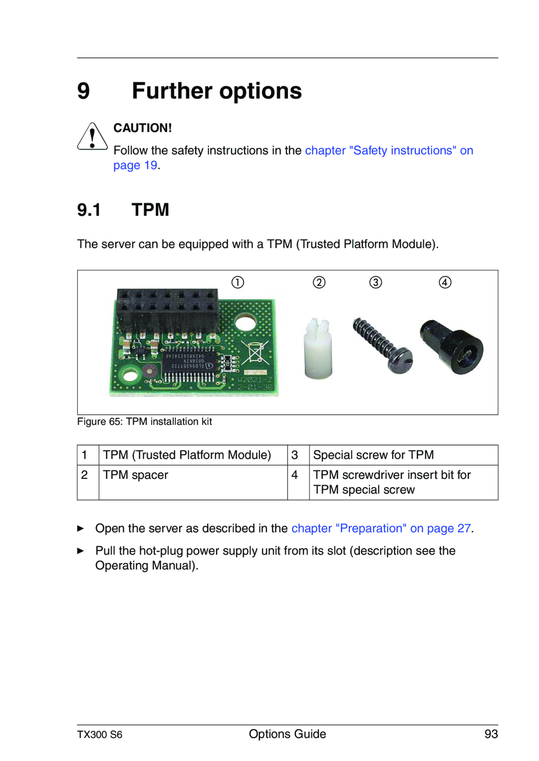 Fujitsu TX300 manual Further options, Tpm 