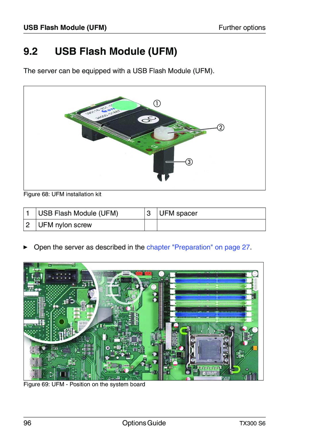 Fujitsu TX300 manual USB Flash Module UFM, UFM installation kit 