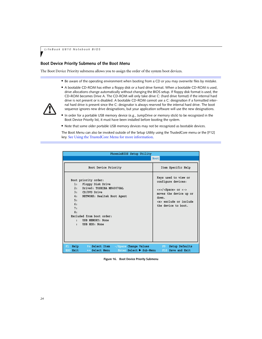 Fujitsu U810 manual Boot Device Priority Submenu of the Boot Menu 