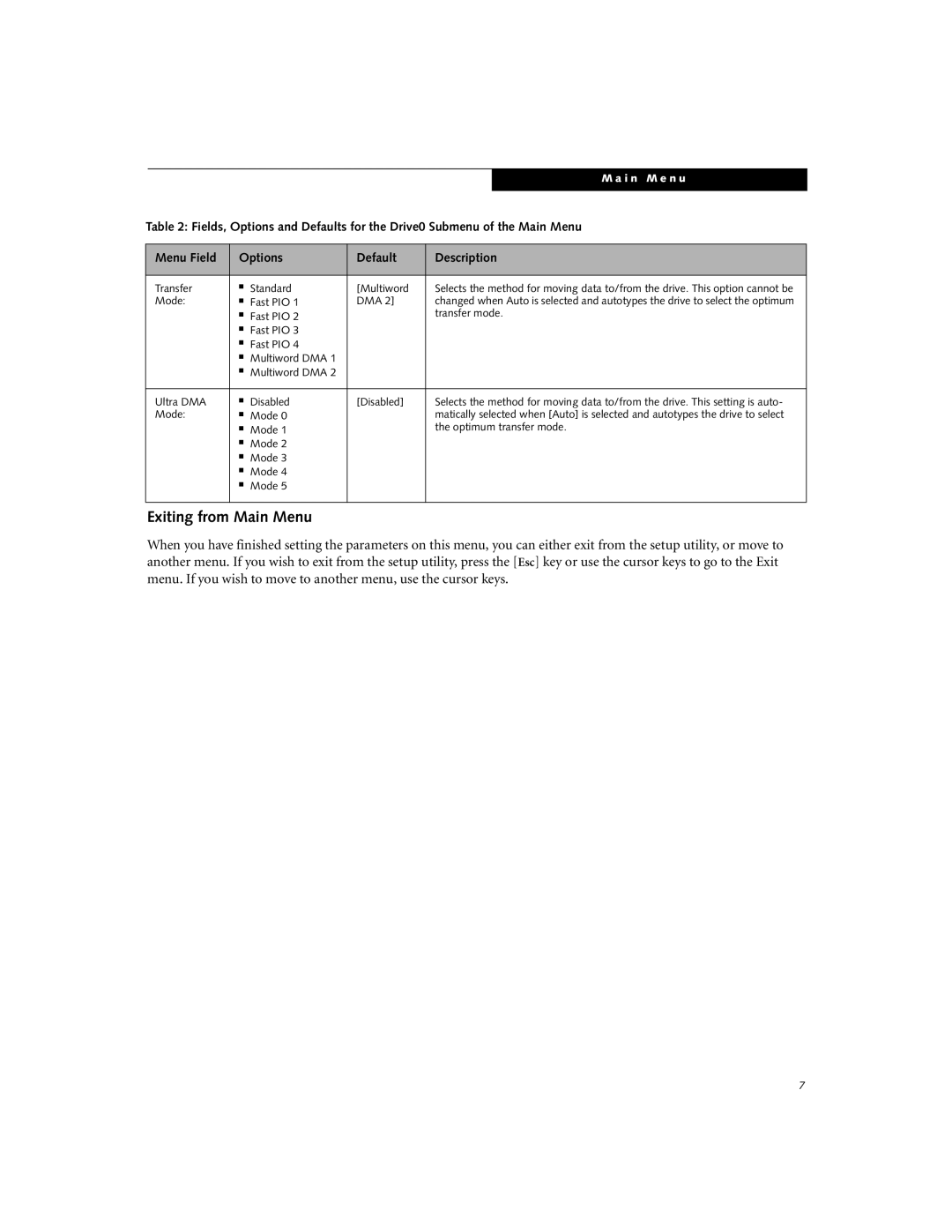 Fujitsu U810 manual Exiting from Main Menu 