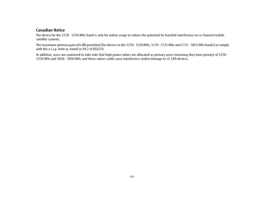 Fujitsu USDLH532 manual Canadian Notice 