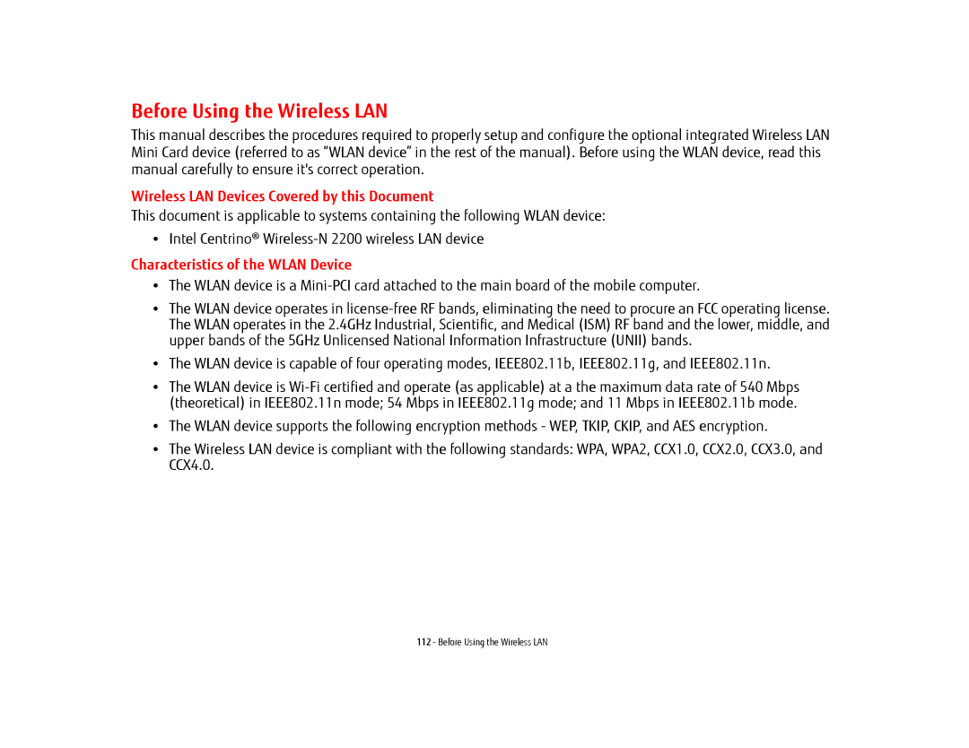 Fujitsu USDLH532 manual Before Using the Wireless LAN, Wireless LAN Devices Covered by this Document 