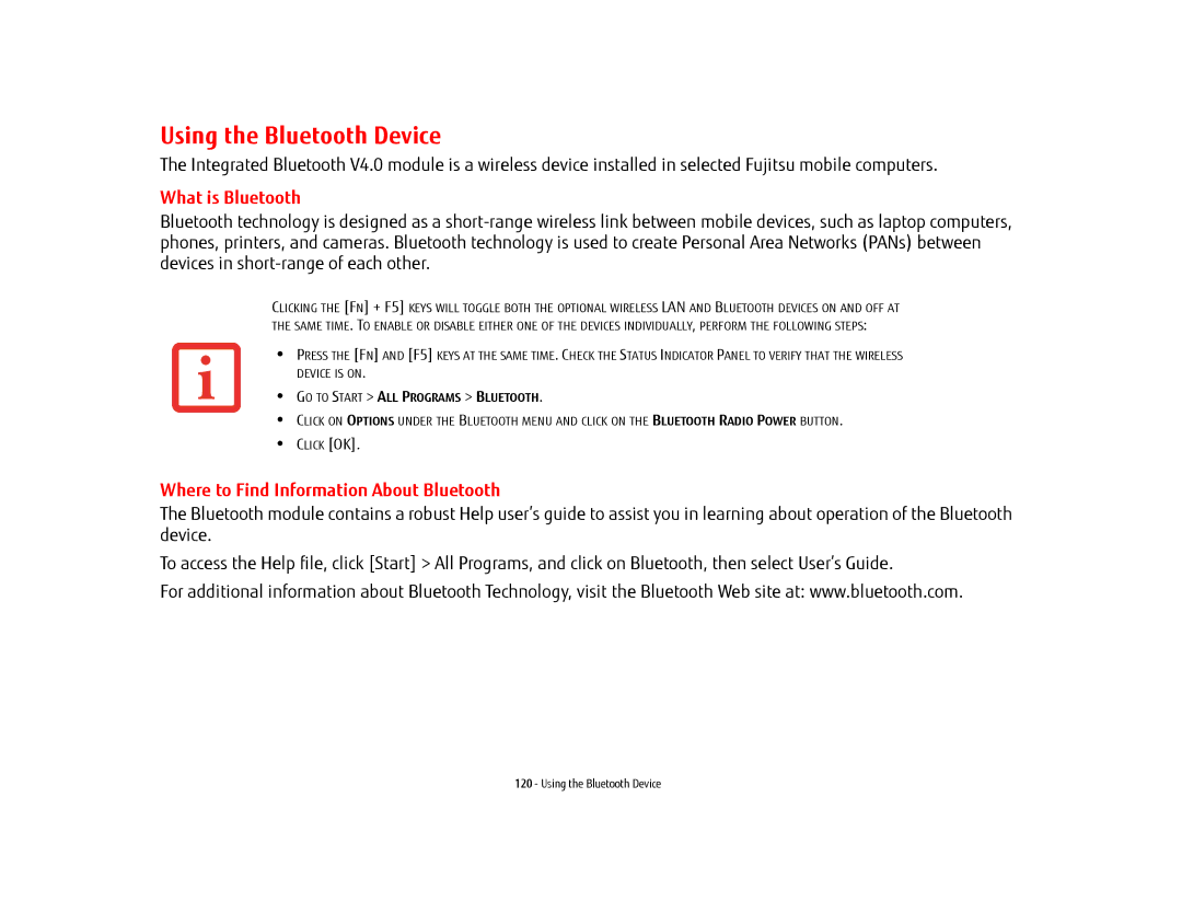 Fujitsu USDLH532 manual Using the Bluetooth Device, What is Bluetooth, Where to Find Information About Bluetooth 