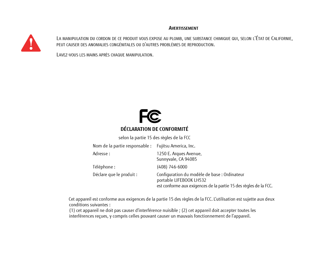 Fujitsu USDLH532 manual Déclaration DE Conformité 