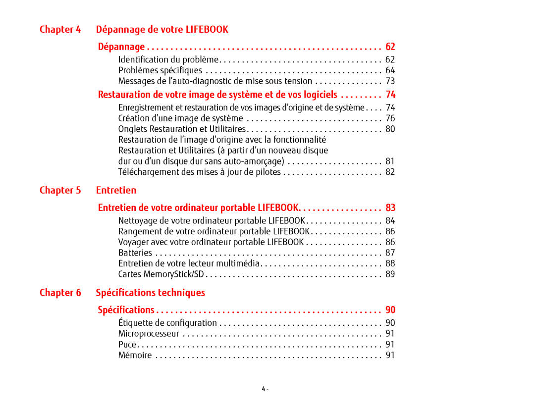 Fujitsu LH532 Dépannage de votre Lifebook, Restauration de votre image de système et de vos logiciels, Chapter Entretien 