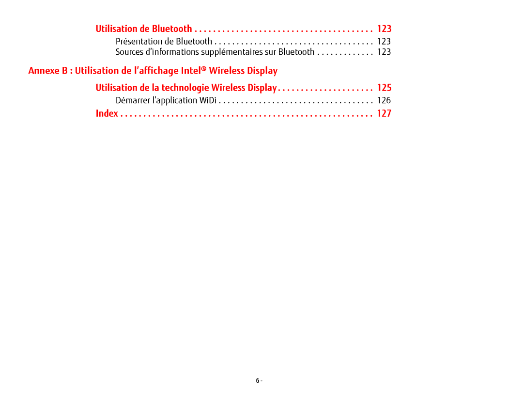 Fujitsu USDLH532 manual Utilisation de Bluetooth, Index 