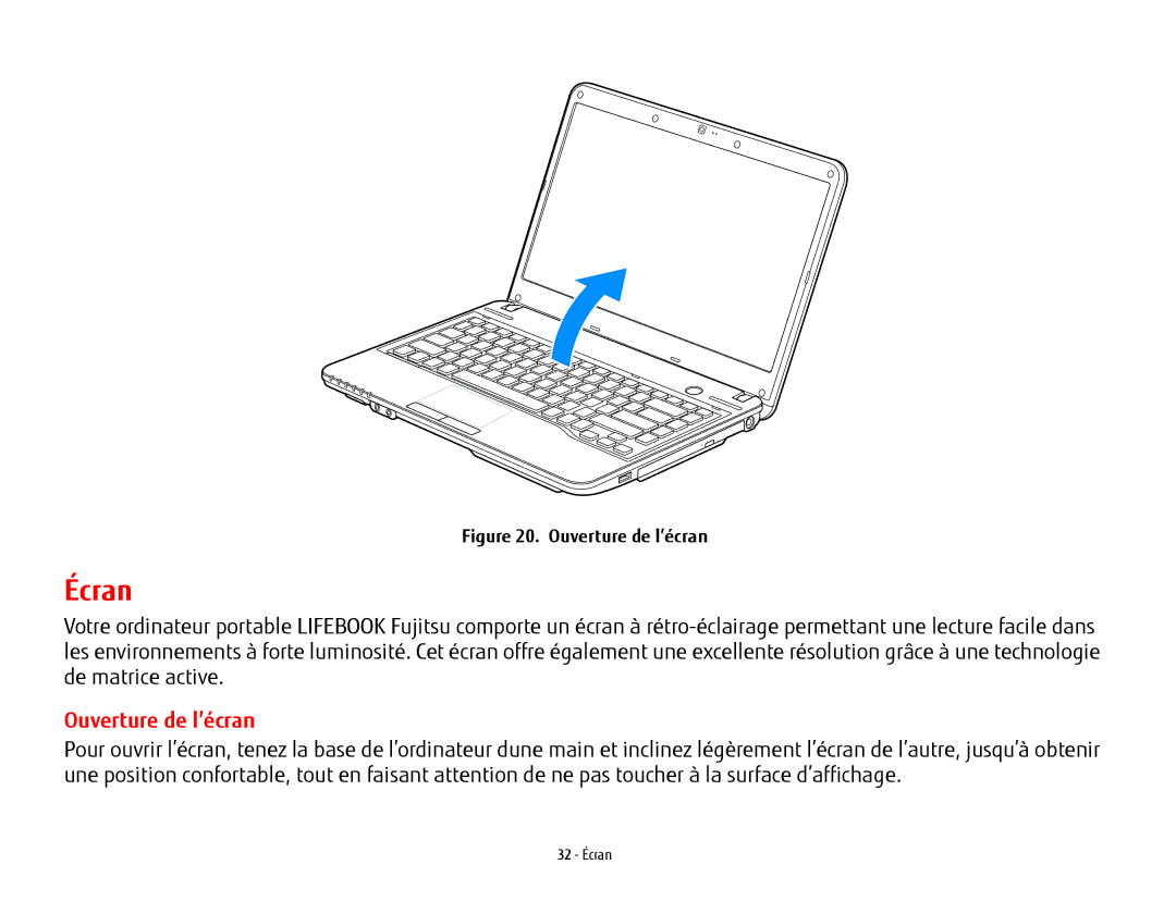 Fujitsu USDLH532 manual Écran, Ouverture de l’écran 