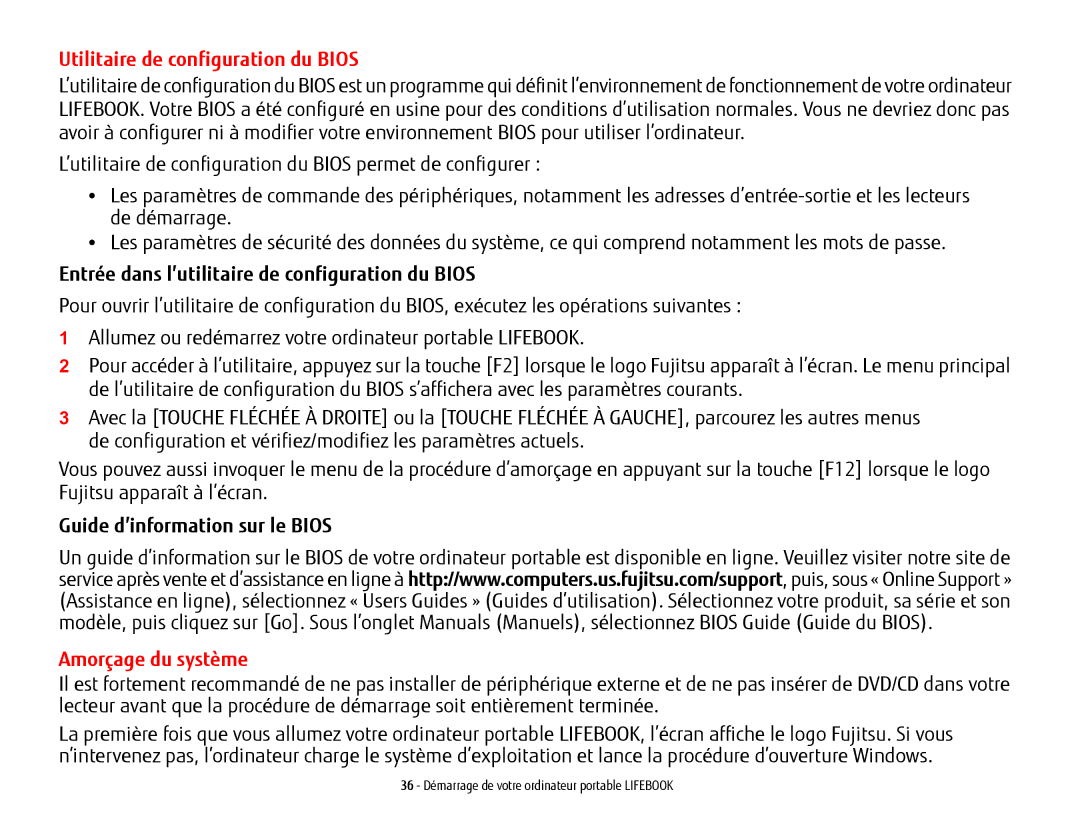 Fujitsu LH532 Utilitaire de configuration du Bios, Entrée dans l’utilitaire de configuration du Bios, Amorçage du système 