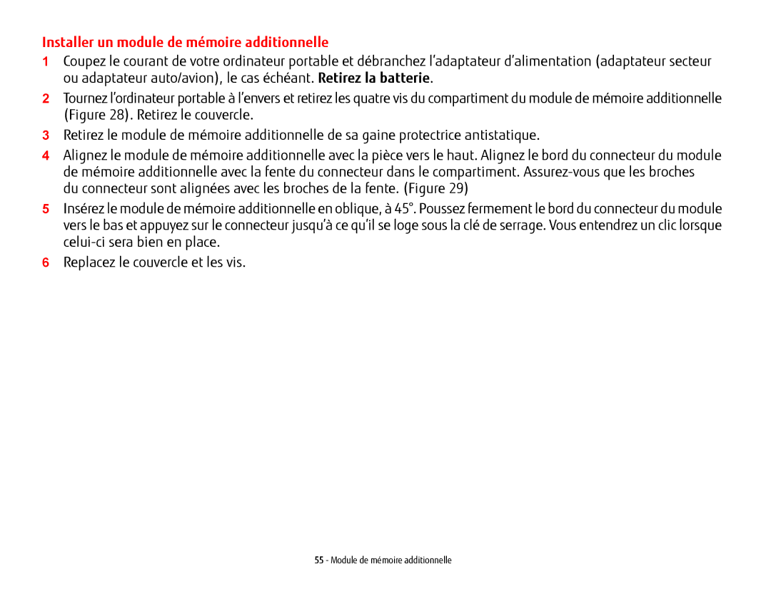 Fujitsu USDLH532 manual Installer un module de mémoire additionnelle 