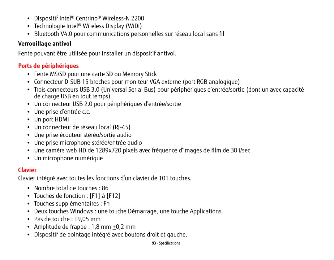 Fujitsu USDLH532 manual Verrouillage antivol, Ports de périphériques 