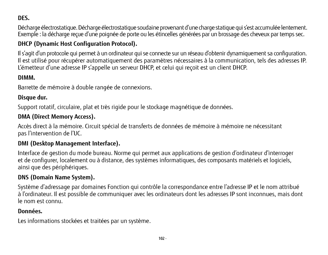 Fujitsu USDLH532 Dhcp Dynamic Host Configuration Protocol, DMA Direct Memory Access, DMI Desktop Management Interface 