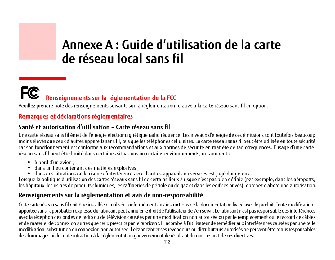 Fujitsu USDLH532 manual Renseignements sur la réglementation de la FCC, Remarques et déclarations réglementaires 