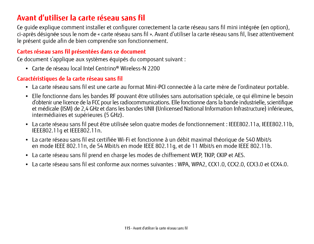 Fujitsu USDLH532 manual Avant d’utiliser la carte réseau sans fil, Cartes réseau sans fil présentées dans ce document 