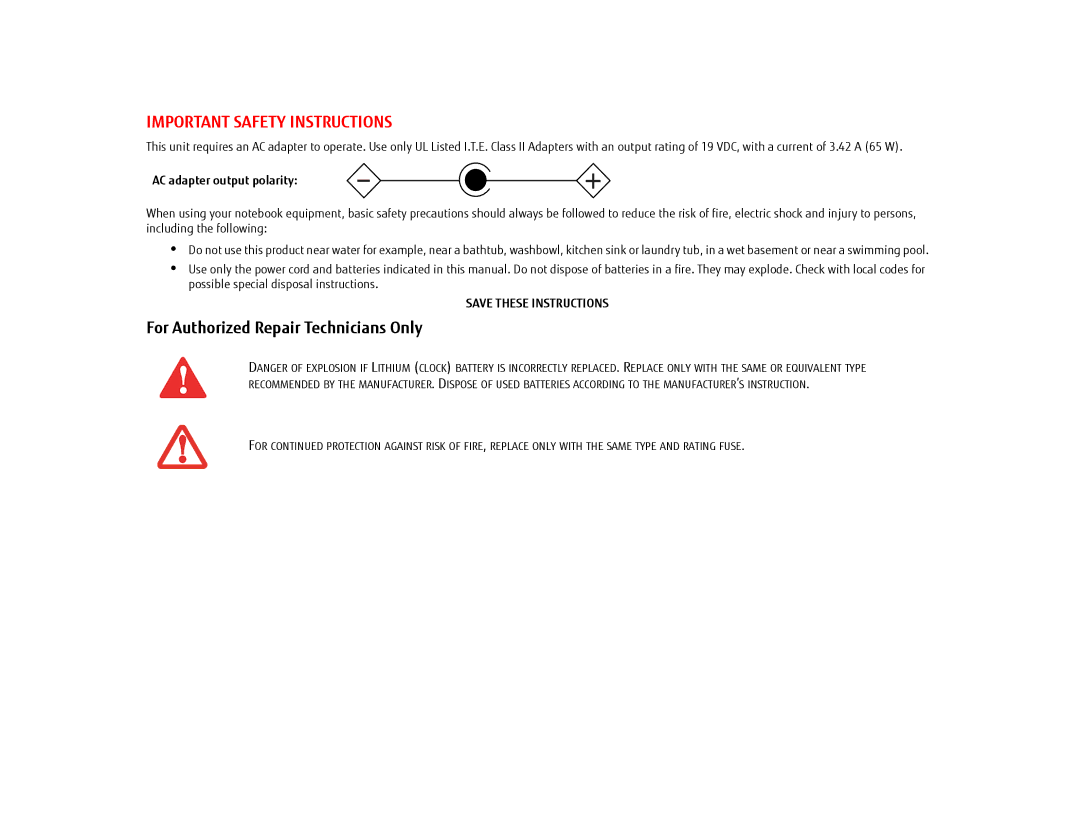 Fujitsu USDLH532 manual Important Safety Instructions, For Authorized Repair Technicians Only 