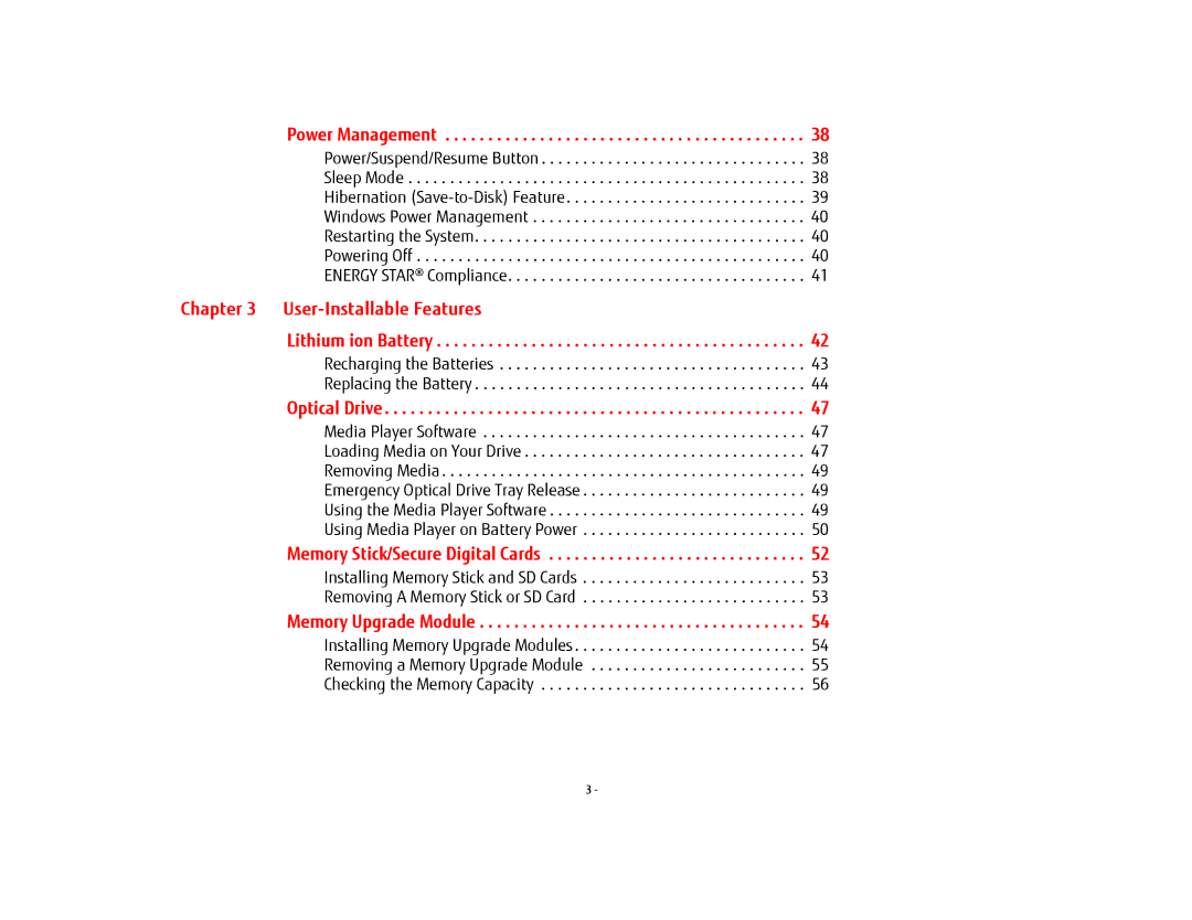 Fujitsu USDLH532 manual User-Installable Features, Power Management 