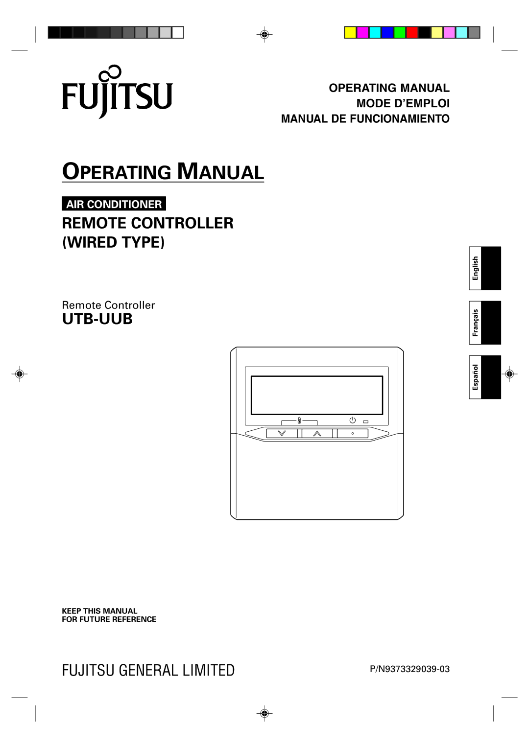 Fujitsu Remote Controller, UTB-UUB manual Operating Manual, Français English 