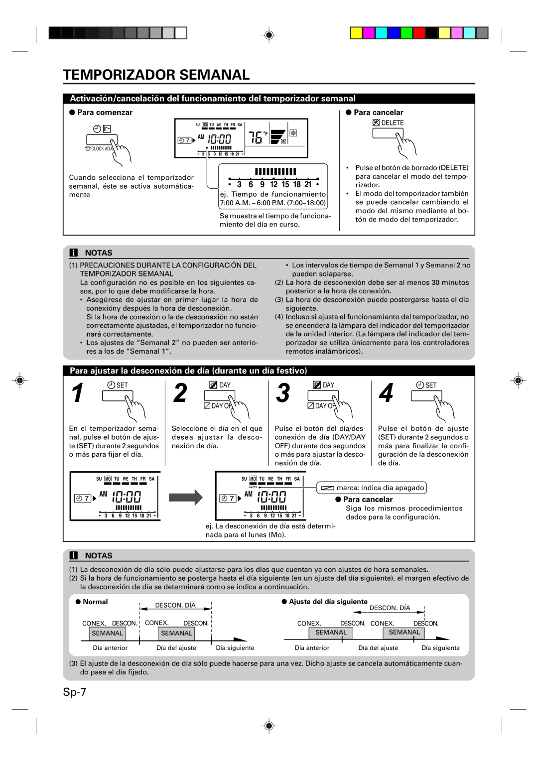 Fujitsu UTB-UUB, Remote Controller Para ajustar la desconexión de día durante un día festivo, Para comenzar, Para cancelar 