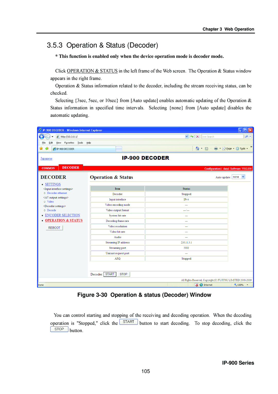 Fujitsu V01 manual Operation & Status Decoder, 105 