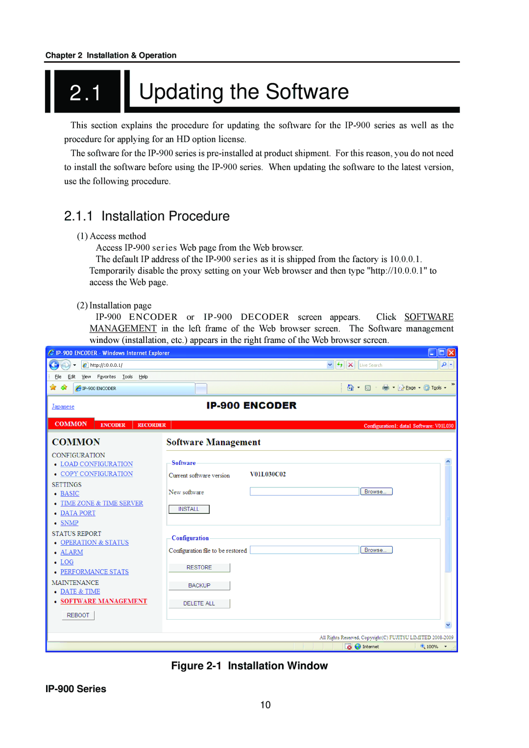 Fujitsu V01 manual Updating the Software, Installation Procedure 