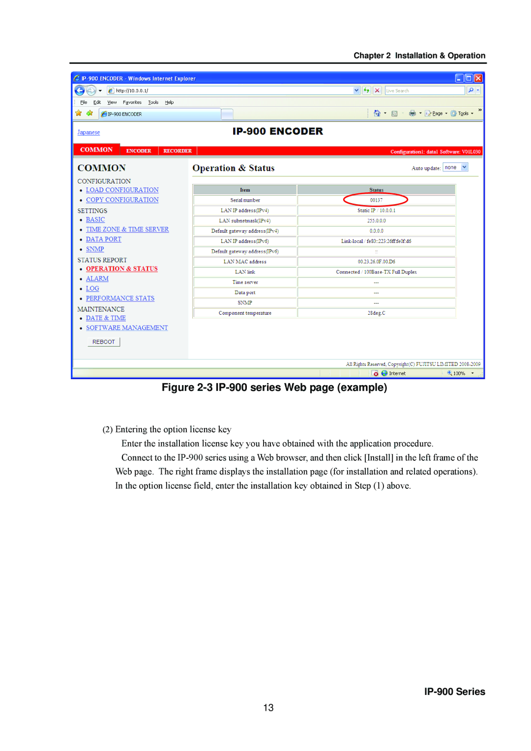 Fujitsu V01 manual IP-900 series Web page example 