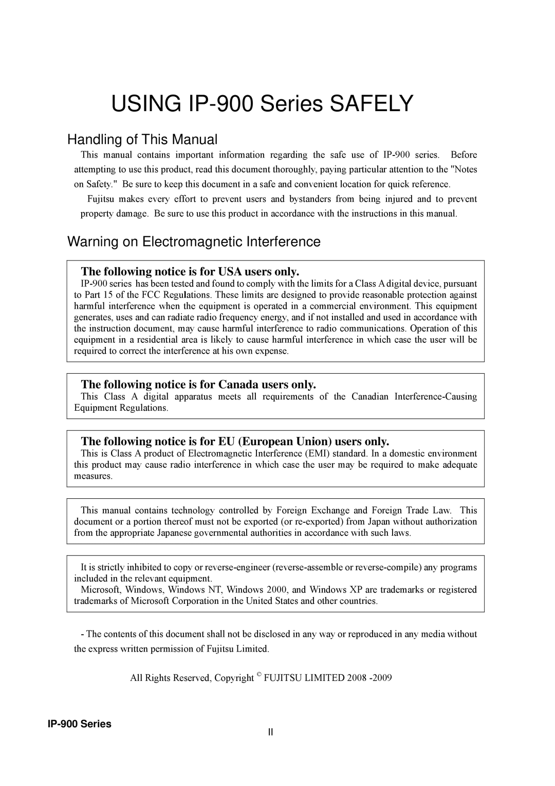 Fujitsu V01 manual Using IP-900 Series Safely, Handling of This Manual 