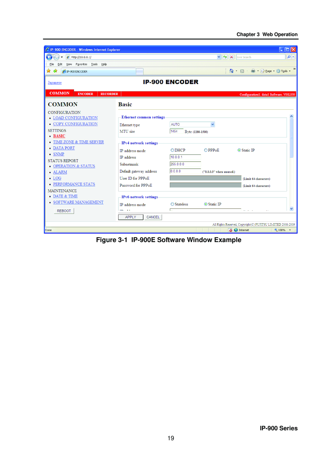 Fujitsu V01 manual IP-900E Software Window Example 